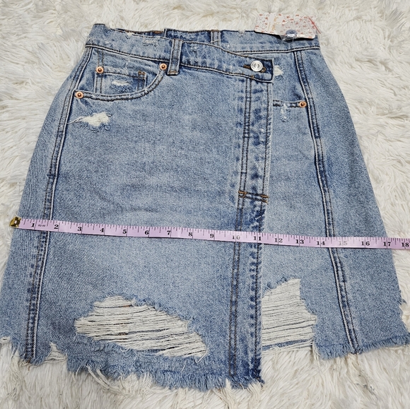 NWT Size 24 Free People Parker Denim Wrap Skirt Mini Skirt Surf's Up - Picture 10 of 12